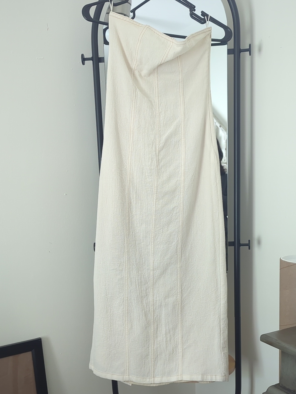 Zara Cream Strapless Midi Dress with Front Seam